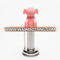 Novel Design Silicone Animal Dog Shape Tea Infuser with Holder